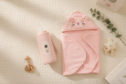 BabyGlow New Mama Essentials Bundle - Bottle Warmer and Hooded Baby Blanket