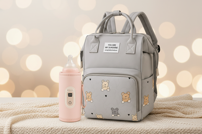 BabyGlow On-The-Go Mama Bundle - Teddy Bear Backpack and Bottle Warmer lifestyle